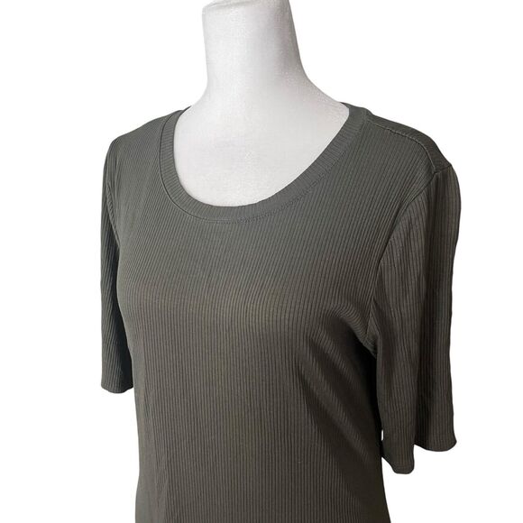 Old Navy Large Fit & Flare Dress Rib Mini Short Sleeve Dark Green Stretch - Picture 6 of 8